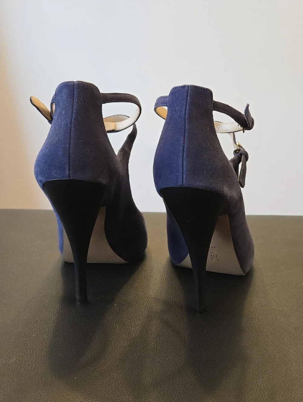 Nine West Blue Suede Ankle Strap Mary Jane Platform Pump Heel Size 7.5M